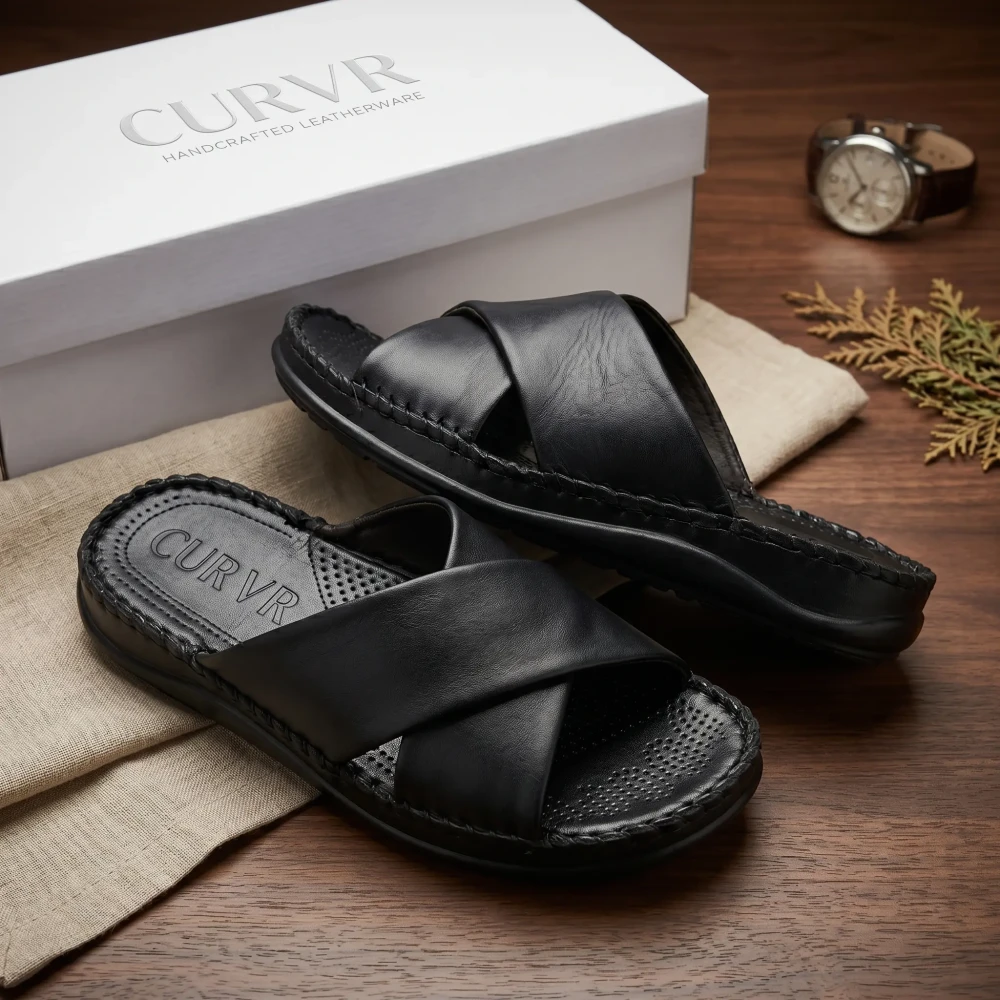 Ortho-Cuir Noir Mules "Relax" H02