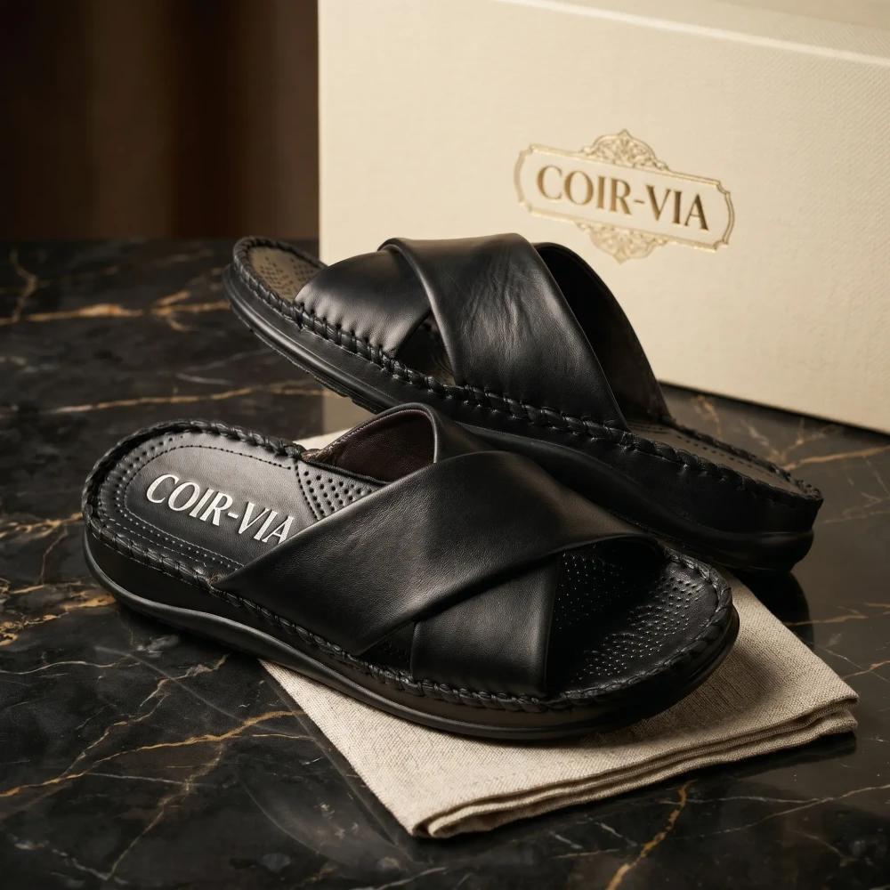 Ortho-Cuir Noir Mules "Relax" H02