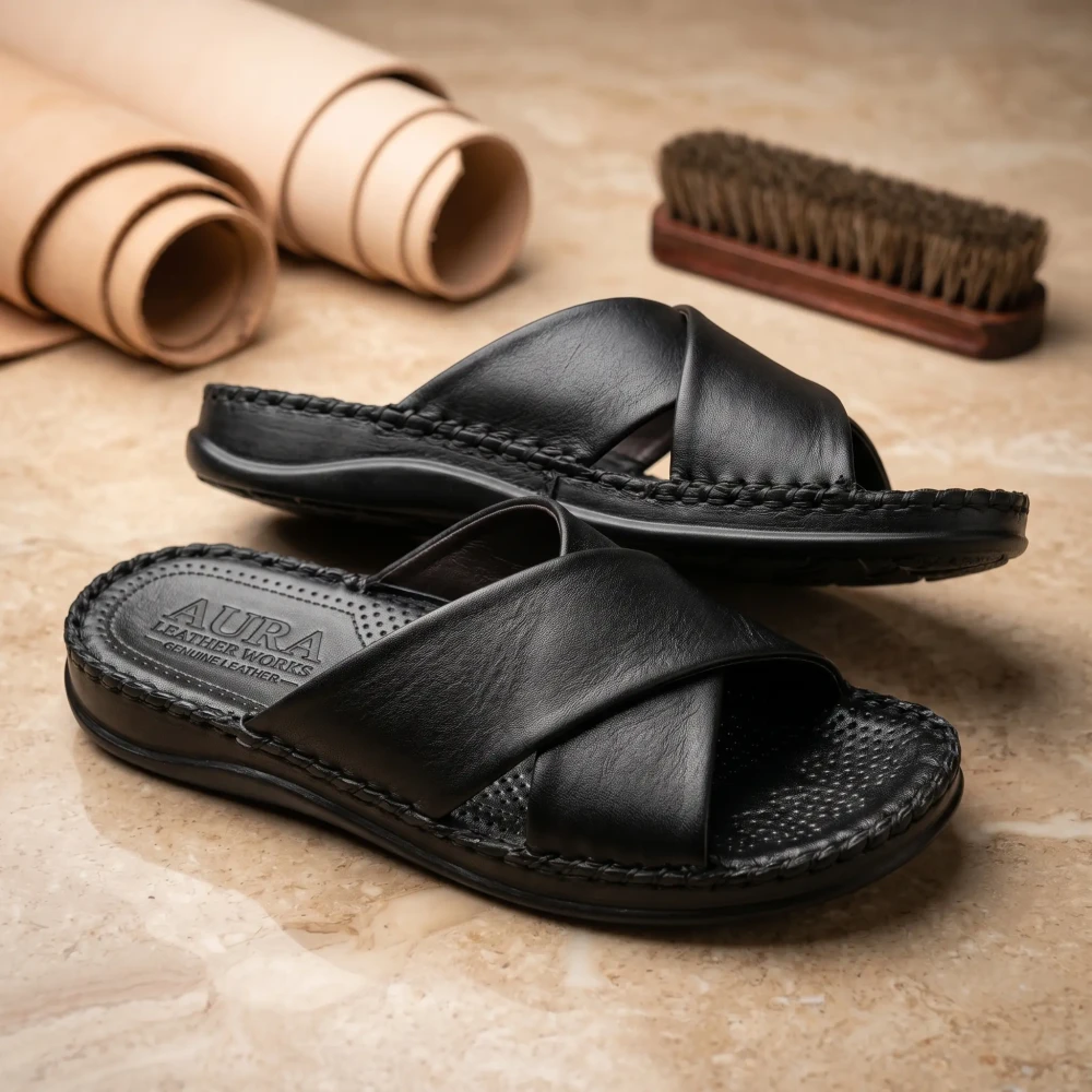 Ortho-Cuir Noir Mules "Relax" H02