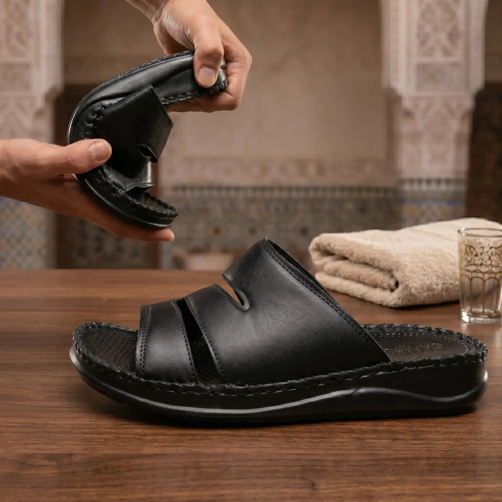 Ortho-Cuir Noir Mules Ergonomiques "Relax" MODEL Z