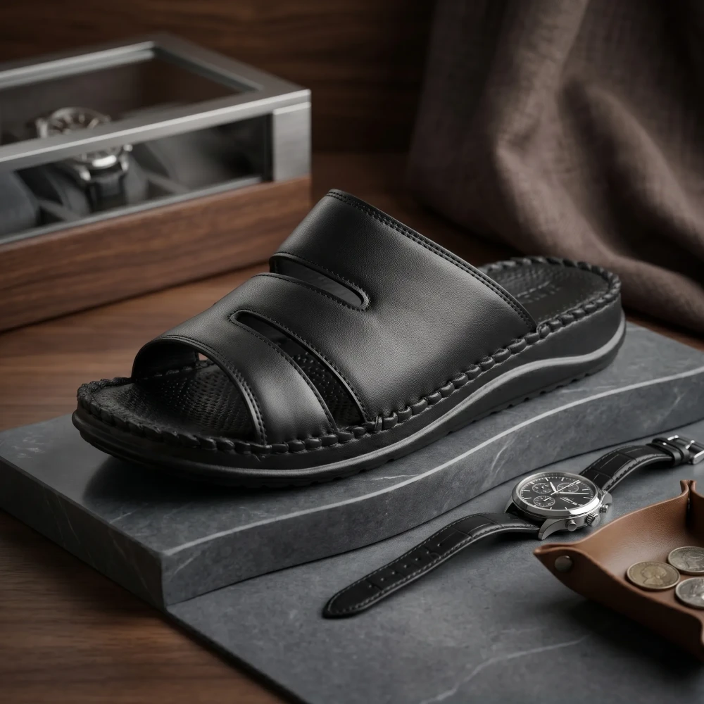 Ortho-Cuir Noir Mules Ergonomiques "Relax" MODEL Z