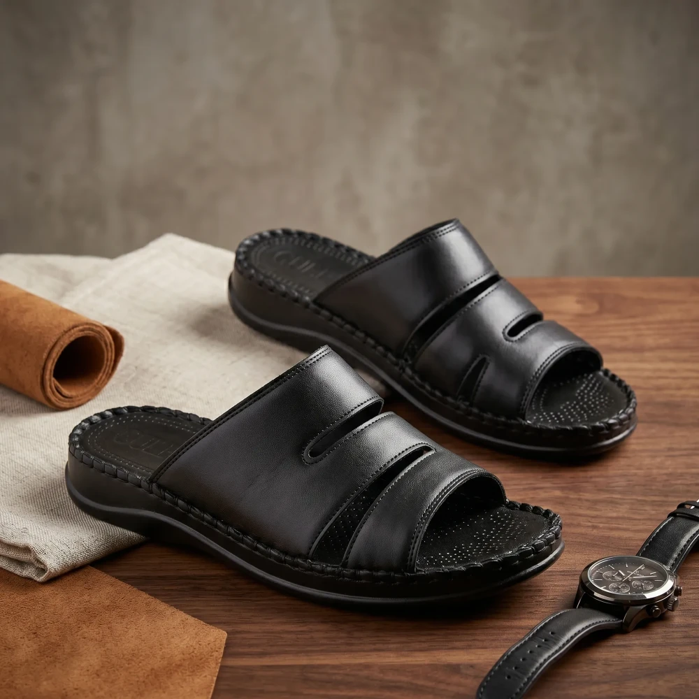 Ortho-Cuir Noir Mules Ergonomiques "Relax" MODEL Z